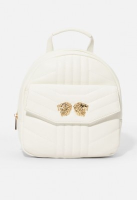 L. Lion Quilted Backpack - White