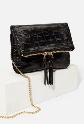 L. Flap Over Belt Bag - Black Croc