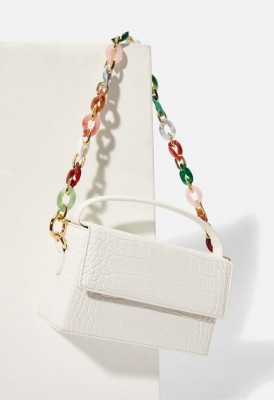 L. Boxy Baguette Crossbody Bag - White Croc