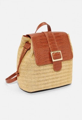 L. Mixed Media Backpack - Cognac Multi