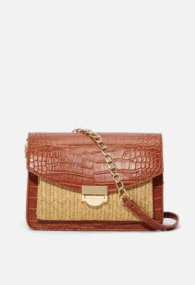 L. Mixed Material Crossbody Bag - Cognac Multi