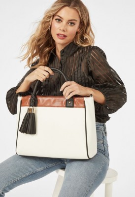 L. Ready for Anything Satchel - Black/Cognac/Bone